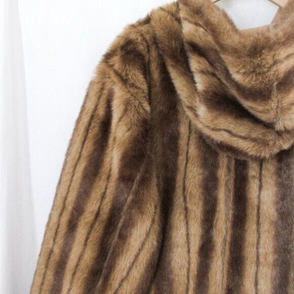 Dennis by Dennis Basso Reversible Faux Fur Coat Brown and Tan 1X - Picture 5 of 7